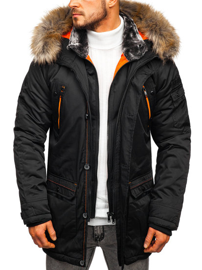 Bolf Herren Winterjacke Parka Schwarz  1067