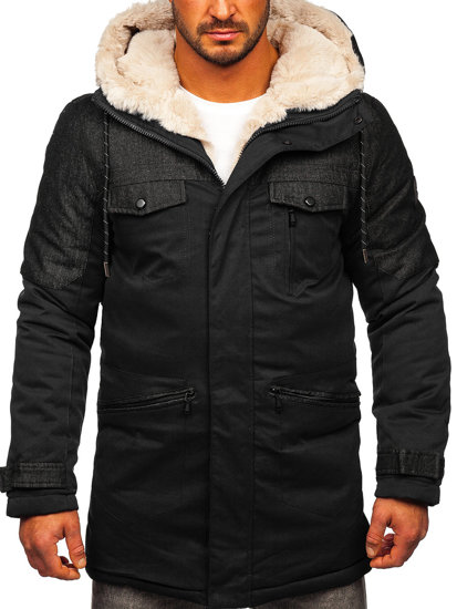 Bolf Herren Winterjacke Parka Schwarz  22M116