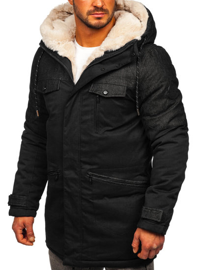 Bolf Herren Winterjacke Parka Schwarz  22M116