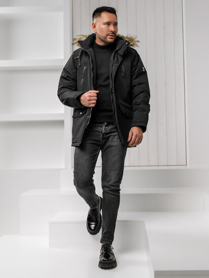 Bolf Herren Winterjacke Parka Schwarz alaska  WX032A1