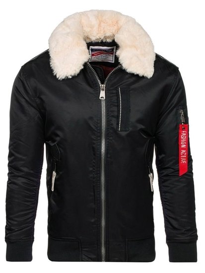 Bolf Herren Winterjacke Pilotenjacke Schwarz  1787