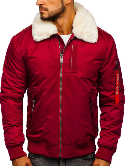 Bolf Herren Winterjacke Pilotenjacke Weinrot  1787