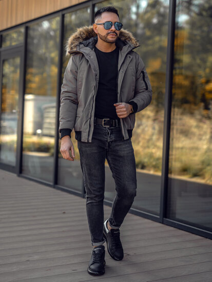 Bolf Herren Winterjacke Schwarzgrau  2019