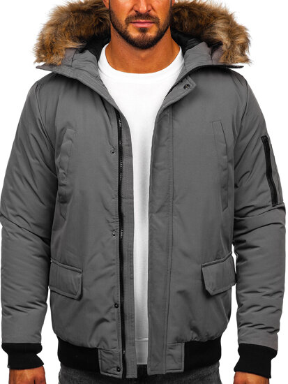 Bolf Herren Winterjacke Schwarzgrau  2019A