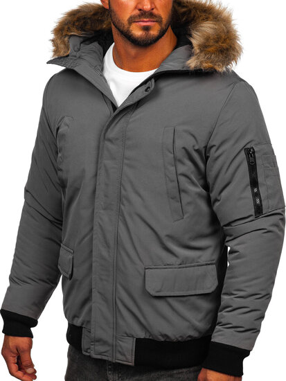 Bolf Herren Winterjacke Schwarzgrau  2019A