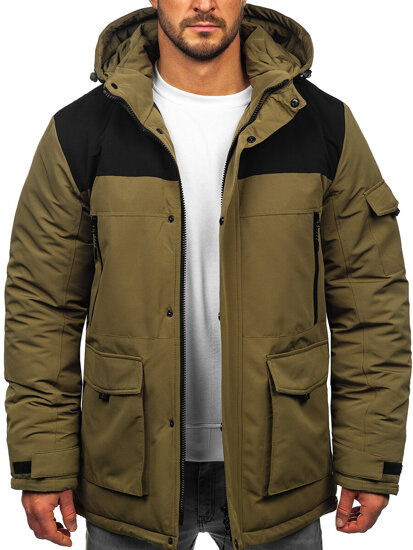 Bolf Herren Winterjacke mit Kapuze Khaki  22M322