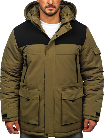 Bolf Herren Winterjacke mit Kapuze Khaki  22M322