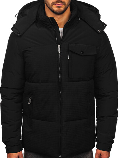 Bolf Herren Winterjacke mit Kapuze Schwarz 19M1292