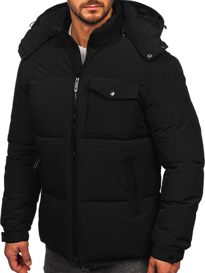 Bolf Herren Winterjacke mit Kapuze Schwarz 19M1292