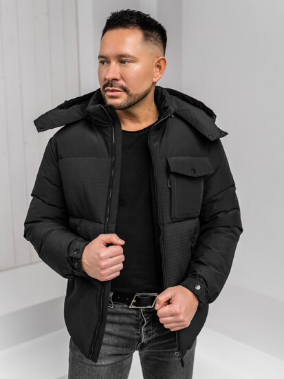 Bolf Herren Winterjacke mit Kapuze Schwarz 19M1292A1