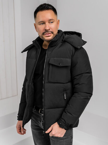 Bolf Herren Winterjacke mit Kapuze Schwarz 19M1292A1