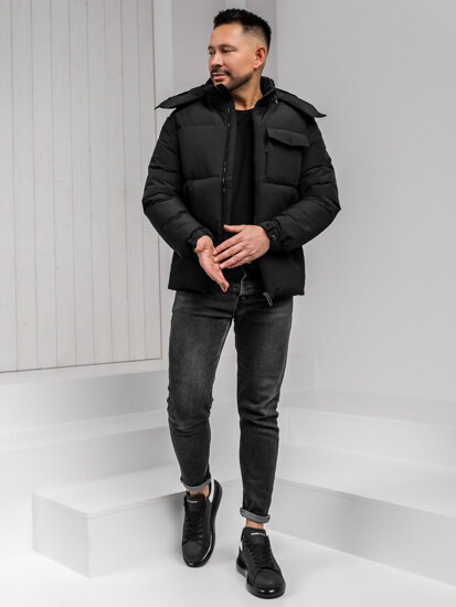 Bolf Herren Winterjacke mit Kapuze Schwarz 19M1292A1