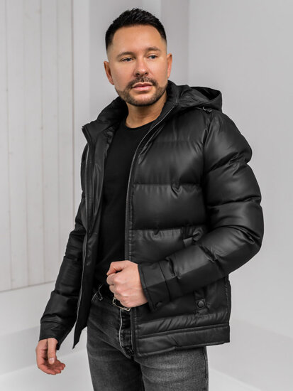 Bolf Herren Winterjacke mit Kapuze Schwarz22M327A1