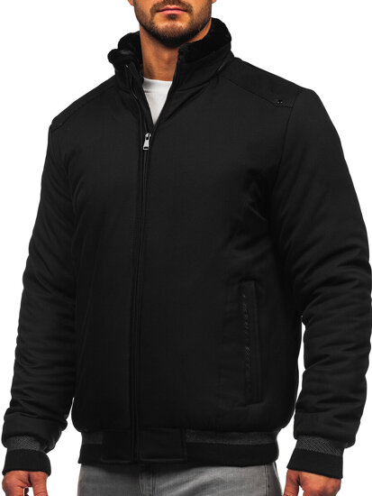 Bolf Herren Winterjacke mit Teddyfell-Kragen Schwarz 22M333