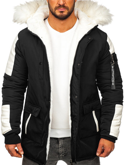 Bolf Herren Wintrjacke Parka Schwarz  JP5832