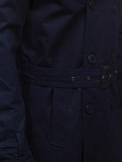 Bolf Herren Zweireihiger Mantel Trenchcoat mit Stehkragen und Gürtel Dunkelblau  5569