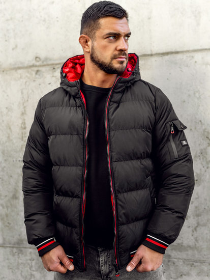 Bolf Herren Zweiseitige Gepolsterte Winterjacke Schwarz-Rot  7410