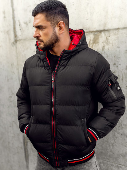 Bolf Herren Zweiseitige Gepolsterte Winterjacke Schwarz-Rot  7410