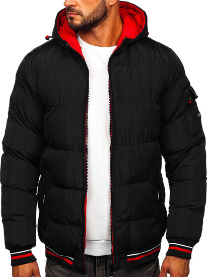 Bolf Herren Zweiseitige Gepolsterte Winterjacke Schwarz-Rot  7410