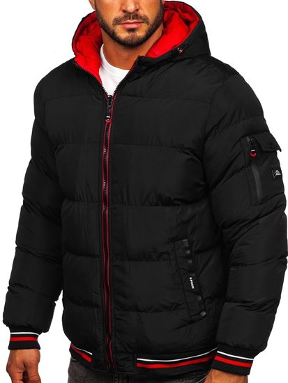 Bolf Herren Zweiseitige Gepolsterte Winterjacke Schwarz-Rot  7410