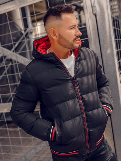 Bolf Herren Zweiseitige Gepolsterte Winterjacke Schwarz-Rot  7410