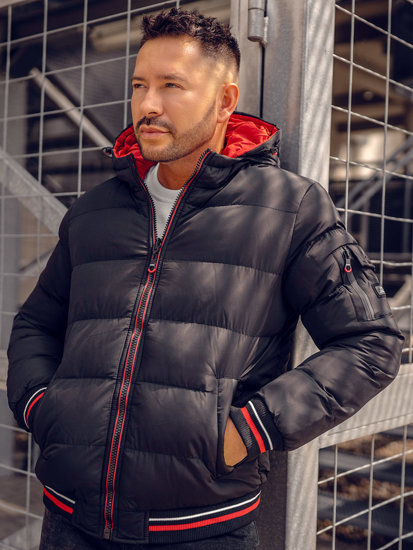 Bolf Herren Zweiseitige Gepolsterte Winterjacke Schwarz-Rot  7410