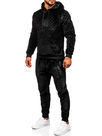 Bolf Herren Zweiteiler Sport Set mit Kapuze Velours Schwarz  3A82-A