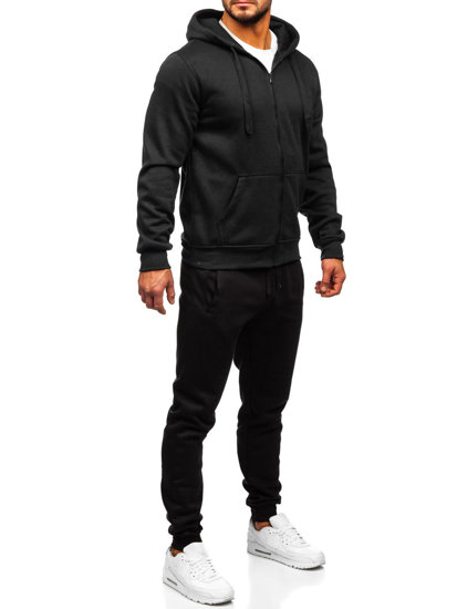 Bolf Herren Zweiteiler Trainingsanzug mit Kapuzenpullover Schwarz  D004