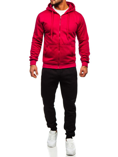 Bolf Herren Zweiteiler Trainingsanzug mit Kapuzenpullover Weinrot  D004