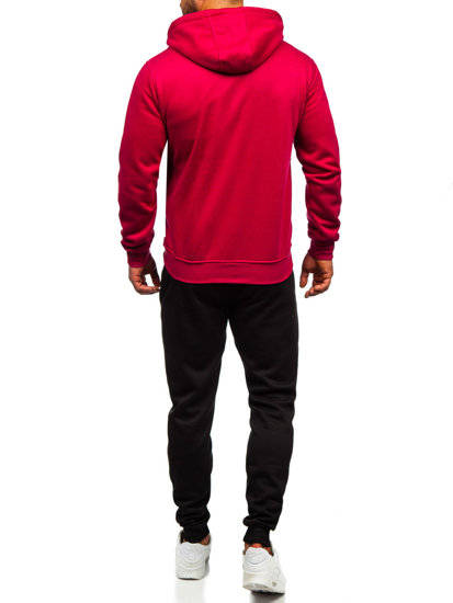 Bolf Herren Zweiteiler Trainingsanzug mit Kapuzenpullover Weinrot  D004