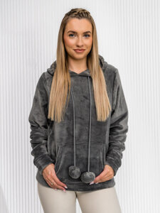 Bolf Damen Fleece Kapuzenpullover Dunkelgrau  HH033