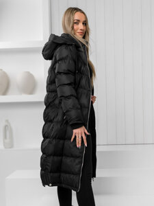 Bolf Damen Gepolsterte Lange WInterjacke Mantel mit Kapuze Schwarz  5M736B