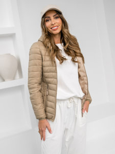 Bolf Damen Gepolsterte Übergangsjacke mit Kapuze Beige  B0123