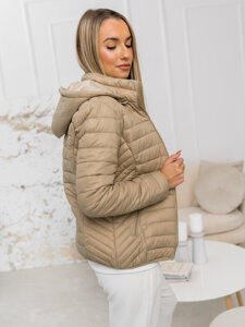 Bolf Damen Gepolsterte Übergangsjacke mit Kapuze Beige  B0124A