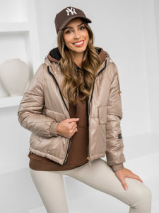 Bolf Damen Gepolsterte Übergangsjacke mit Kapuze Beige  B8216