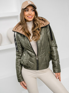 Bolf Damen Gepolsterte Übergangsjacke mit Kapuze Khaki  B8219