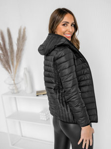 Bolf Damen Gepolsterte Übergangsjacke mit Kapuze Schwarz B0123