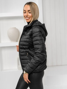 Bolf Damen Gepolsterte Übergangsjacke mit Kapuze Schwarz B0124