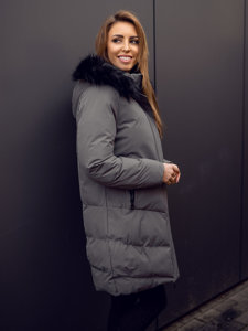 Bolf Damen Gepolsterte Winetrjacke mit Kapuze Schwarzgrau  23071