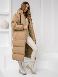 Bolf Damen Gepolsterte Winterjacke Mantel mit Kapuze Camel  5M3163