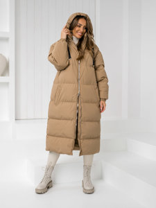 Bolf Damen Gepolsterte Winterjacke Mantel mit Kapuze Camel  5M3163