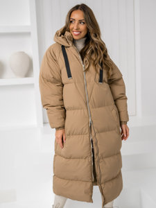 Bolf Damen Gepolsterte Winterjacke Mantel mit Kapuze Camel  5M3163