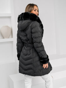 Bolf Damen Gepolsterte Winterjacke Mantel mit Kapuze Schwarz  5M3156