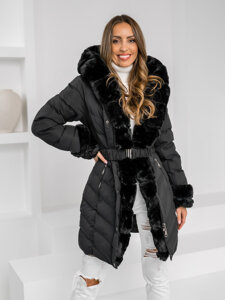 Bolf Damen Gepolsterte Winterjacke Mantel mit Kapuze Schwarz  5M3156