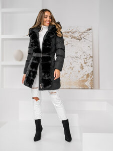 Bolf Damen Gepolsterte Winterjacke Mantel mit Kapuze Schwarz  5M3158