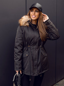 Bolf Damen Gepolsterte Winterjacke Parka mit Kapuze Khaki  B532