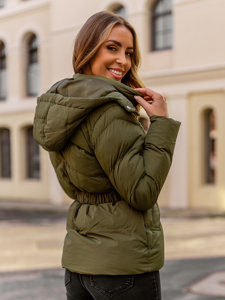 Bolf Damen Gepolsterte Winterjacke Puffer mit Kapuze Khaki 23060A