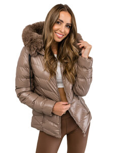 Bolf Damen Gepolsterte Winterjacke mit Kapuze Camel  5M3138