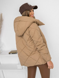 Bolf Damen Gepolsterte Winterjacke mit Kapuze Camel  5M3175