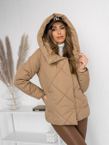 Bolf Damen Gepolsterte Winterjacke mit Kapuze Camel  5M3175